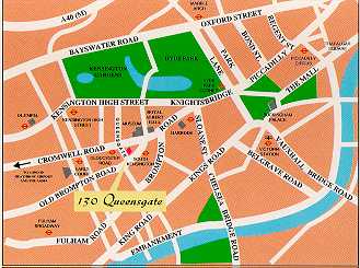 map of Queensgate and surrounding area in South Kensington and central London