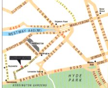 map of the area around London House self catering studios near Paddington in central London